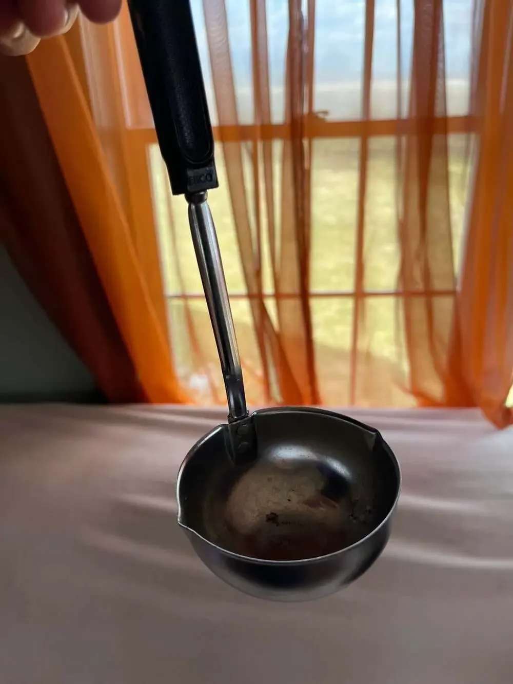 Vintage Ekco Stainless Steel Sauce Ladle with Black Plastic Handle and Pour Spou